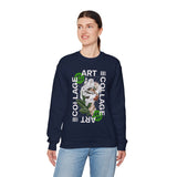 Collage Art Unisex Heavy Blend Crewneck Sweatshirt Graphic Pullover Black Abstract Modern Nature Inspired Futuristic Streetwear Creative Artistic Fashion Outfit