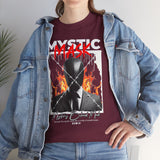 Mystic Mask Flames Graphic Unisex Heavy Cotton Tee Hustler Streetwear Motivational Dark Mystery Bold Design