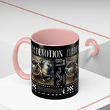 Fearless Devotion Accent Coffee Mug 11oz 15oz Black Ceramic Cup with Warrior on Horse Artwork for Courage Loyalty and Strength Lovers