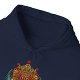 Balinese Barong Mask Unisex Hoodie Heavy Blend Pullover Sweatshirt Tribal Cultural Warrior Spirit Inspired Mythical Festival Graphic Streetwear