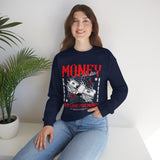 Money Motivation Hustler Mindset Graphic Print Unisex Heavy Blend Crewneck Sweatshirt Streetwear Ambition Pullover