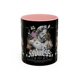 Sadness Statue Accent Coffee Mug 11oz 15oz Two Tone Ceramic Gothic Art Cup with Butterfly and Flame Design