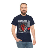 Heart Flower Graphic Unisex Heavy Cotton Tee Comfortable Streetwear T Shirt Bold Red and Black Floral Heart Design Symbol of Love Strength and Vitality Perfect Gift for Friends Birthdays and Casual Everyday Wear