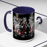 Money Bright Accent Coffee Mug 11oz 15oz Black Ceramic Gothic Angel Statue Design with Red Neon Artwork for Hustlers and Bold Thinkers