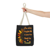 Sunflower Ho'oponopono Tote Bag Hawaiian Healing Prayer Design Spiritual Positivity Canvas Bag Mindfulness Reusable Durable Eco Friendly Shopping Tote