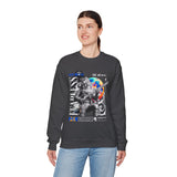 Fearless Memory Unisex Heavy Blend Crewneck Sweatshirt Graphic Pullover Black Astronaut Space Warrior Futuristic Sci Fi Bold Streetwear Artistic Fashion Outfit