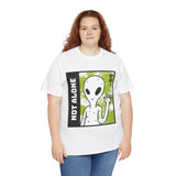 Unisex Not Alone Alien T Shirt Cartoon UFO Graphic Tee Extraterrestrial Sci Fi Space Themed Paranormal Conspiracy Inspired Streetwear Top