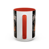 Fighter Accent Coffee Mug 11oz 15oz Black Ceramic Cup with Greek Warrior Statue and Flames Design for Hustlers and Motivated Minds