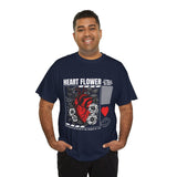 Heart Flower Graphic Unisex Heavy Cotton Tee Comfortable Streetwear T Shirt Bold Red and Black Floral Heart Design Symbol of Love Strength and Vitality Perfect Gift for Friends Birthdays and Casual Everyday Wear