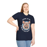 Laughing Pig Fun Cartoon Unisex Heavy Cotton Tee Trendy Humor Streetwear Graphic Shirt Perfect Gift for Friends Birthdays Casual Wear
