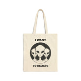 I Want To Believe Alien Tote Bag Sci Fi UFO Extraterrestrial Design Canvas Bag Space Mystery Reusable Eco Friendly Durable Shopping Travel Tote