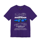 Aventador Blue Hypercar Blueprint Unisex Heavy Cotton Tee High Performance Streetwear Design for Car Enthusiasts Racers and Speed Lovers