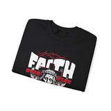 Faith Over Fear Jesus Crown Of Thorns Unisex Heavy Blend Crewneck Sweatshirt Christian Graphic Bold Religious Streetwear Motivational Bible Verse Pullover