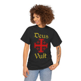 Deus Vult Unisex T Shirt Medieval Crusader Cross Graphic Tee Warrior Knight Inspired Vintage Christian Symbol Heavy Cotton Streetwear