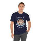 Smiling Monkey Cartoon Good Luck Design Unisex Heavy Cotton Tee Funny Cute Graphic Shirt Positive Vibes Humor Artwork Casual Wear Gift For Friends