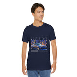 Blue Flame Street Racing Car Graphic Unisex Heavy Cotton Tee Bold Drift Style Automotive Streetwear Shirt