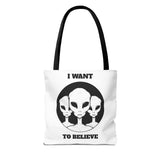I Want To Believe Alien Tote Bag Sci Fi UFO Extraterrestrial Design Canvas Bag Space Mystery Reusable Eco Friendly Durable Shopping Travel Tote