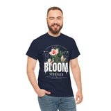 Unisex Heavy Cotton Tee Bloom Stronger Floral Graphic Black T Shirt Motivational Nature Inspired Aesthetic Streetwear Fashion Outfit