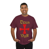 Deus Vult Unisex T Shirt Medieval Crusader Cross Graphic Tee Warrior Knight Inspired Vintage Christian Symbol Heavy Cotton Streetwear