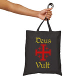Deus Vult Tote Bag Cotton Canvas Medieval Knight Cross Crusader Shield Christian Warrior Faith Design Durable Reusable Eco Friendly Shopping Carry Bag
