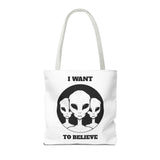 I Want To Believe Alien Tote Bag Sci Fi UFO Extraterrestrial Design Canvas Bag Space Mystery Reusable Eco Friendly Durable Shopping Travel Tote