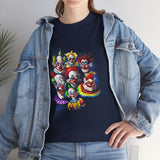 Chaos Clown Crew Unisex Heavy Cotton Tee Vibrant Horror Art Streetwear Design For Bold Confidence, Fearless Energy, And Dark Humor Lovers