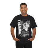 Universe Beyond The Cosmos Unisex Heavy Cotton Tee Graphic Black T Shirt Skeleton Hand Space Infinity Streetwear Futuristic Sci Fi Artistic Fashion Outfit