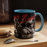 Brave Soul Warrior Accent Coffee Mug 11oz 15oz Black Ceramic Two Tone Cup Bold Statue Design with Red Script Gift for Coffee Lovers