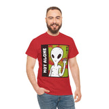 Unisex Not Alone Alien T Shirt Cartoon UFO Graphic Tee Extraterrestrial Sci Fi Space Themed Paranormal Conspiracy Inspired Streetwear Top