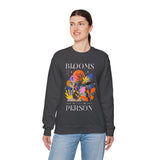 Blooms Person Unisex Heavy Blend Crewneck Sweatshirt Graphic Pullover Black Abstract Colorful Floral Head Artistic Modern Streetwear Creative Futuristic Fashion Outfit