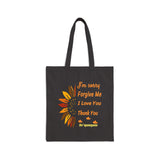 Ho’oponopono Sunflower Tote Bag Cotton Canvas Hawaiian Healing Design I Am Sorry Forgive Me I Love You Thank You Spiritual Affirmation Durable Reusable Eco Friendly Carry Bag
