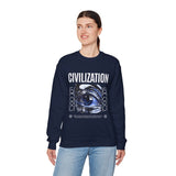 Civilization Eye Of Memory Graphic Unisex Heavy Blend Crewneck Sweatshirt Futuristic Visionary Streetwear Abstract Blue Eye Pullover