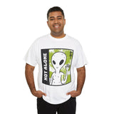 Not Alone Alien Unisex T Shirt Cartoon UFO Graphic Tee Extraterrestrial Sci Fi Space Themed Paranormal Conspiracy Inspired Streetwear Top