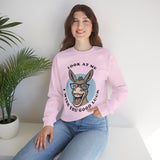 Look At Me I Wish You Good Luck Funny Donkey Unisex Sweatshirt Hilarious Cartoon Graphic Pullover Positive Vibes Humor Design Cozy Casual Wear Gift Idea