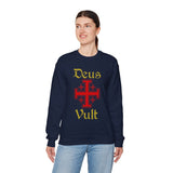 Unisex Deus Vult Crewneck Sweatshirt Medieval Crusader Cross Heavy Blend Fleece Pullover Warrior Knight Inspired Vintage Christian Symbol Streetwear
