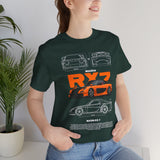 Orange Retro JDM Inspired Sports Coupe Blueprint Unisex Heavy Cotton Tee Street Racing Art Shirt for Car Lovers Daily Wear