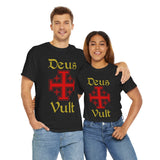Unisex Deus Vult T Shirt Medieval Crusader Cross Graphic Tee Warrior Knight Inspired Vintage Christian Symbol Heavy Cotton Streetwear