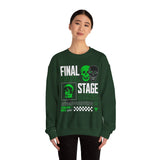 Final Stage Unisex Heavy Blend Crewneck Sweatshirt Graphic Pullover Black Skull Neon Green Streetwear Futuristic Cyberpunk Bold Artistic Fashion Outfit