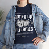 Money Up In Flames Unisex Heavy Cotton Tee Graphic T Shirt Black Streetwear Bold Money Graphic Fire Design Hustler Entrepreneur Alpha Mindset Wealth Fashion