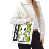 Not Alone Alien Tote Bag Sci Fi Extraterrestrial UFO Design Canvas Bag Space Lover Reusable Eco Friendly Durable Shopping Travel Lifestyle Tote