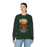 Wildfire Skull Flames Unisex Heavy Blend Crewneck Sweatshirt Gothic Inferno Graphic Bold Streetwear Motivational Statement Pullover