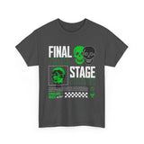 Final Stage Unisex Heavy Cotton Tee Graphic Black T Shirt Skull Neon Green Streetwear Futuristic Cyberpunk Bold Artistic Fashion Outfit