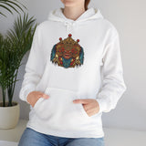 Balinese Barong Mask Unisex Hoodie Heavy Blend Pullover Sweatshirt Tribal Cultural Warrior Spirit Inspired Mythical Festival Graphic Streetwear