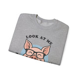 Look At Me I Wish You Good Luck Funny Pig Unisex Sweatshirt Hilarious Cartoon Graphic Pullover Positive Vibes Humor Design Cozy Casual Wear Gift Idea