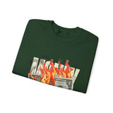 Money Is Not Just Currency Burning Dollar Graphic Unisex Heavy Blend Crewneck Sweatshirt Hustler Streetwear Motivational Cash Fire Design