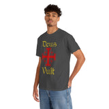Deus Vult Unisex T Shirt Medieval Crusader Cross Graphic Tee Warrior Knight Inspired Vintage Christian Symbol Heavy Cotton Streetwear