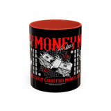 Money Ambition Accent Coffee Mug 11oz 15oz Black Ceramic Cup with Bold Red Typography and Cash Stack Design for Entrepreneurs and Hustlers