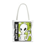 Not Alone Alien Tote Bag Sci Fi Extraterrestrial UFO Design Canvas Bag Space Lover Reusable Eco Friendly Durable Shopping Travel Lifestyle Tote