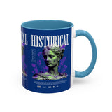 Historical Accent Coffee Mug 11oz 15oz Black Ceramic Cup with Greek Goddess Statue and Purple Floral Design for Art and History Lovers