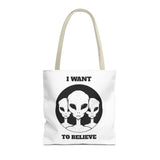 I Want To Believe Alien Tote Bag Sci Fi UFO Extraterrestrial Design Canvas Bag Space Mystery Reusable Eco Friendly Durable Shopping Travel Tote